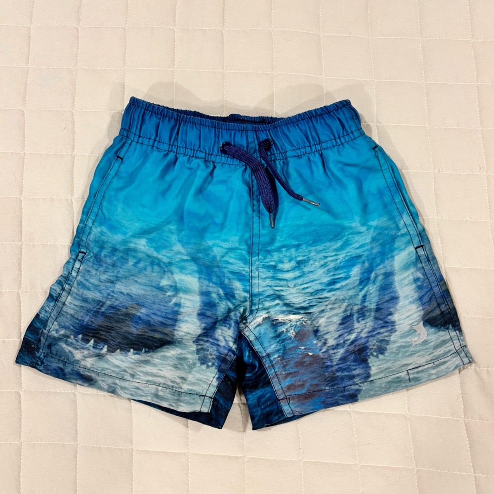 Reel Legends Swim Shorts Blue Shark Ocean Elastic Waist and Drawstring 3T